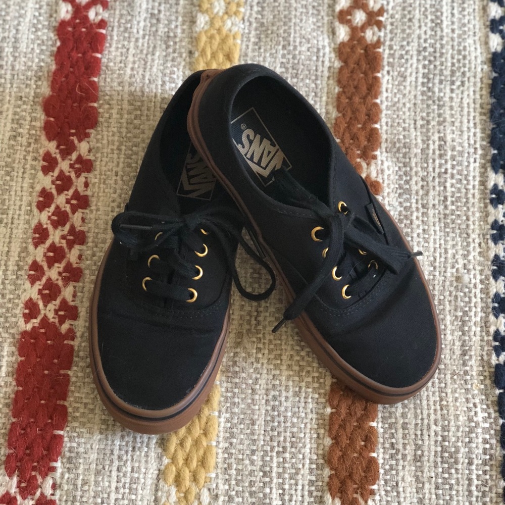 Authentic Vans Black on Gum with Gold Rings